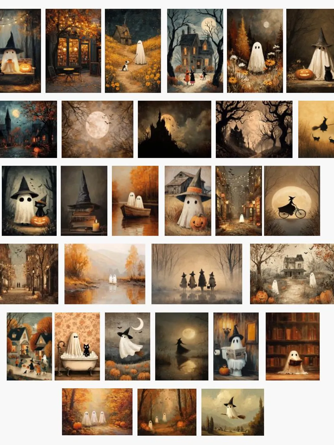 Halloween Gallery Wall Art – Cute Ghost Prints, Cottagecore Decor ...