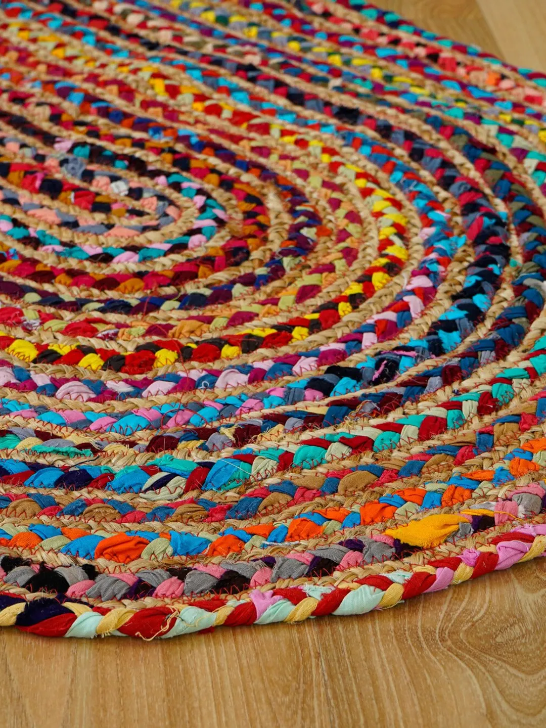 Heart Shaped Chindi Jute Multicolour Rag Braided Boho Rug