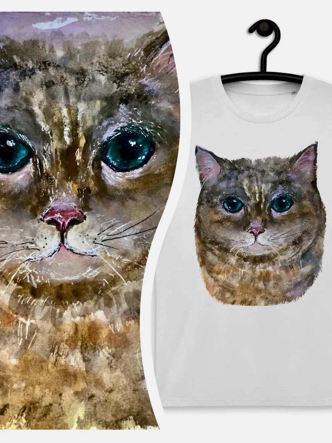 Cat t shirt,Grey cat Unisex organic cotton designer t-shirt made with my original watercolor painting,funny animals wearable gifts for her.