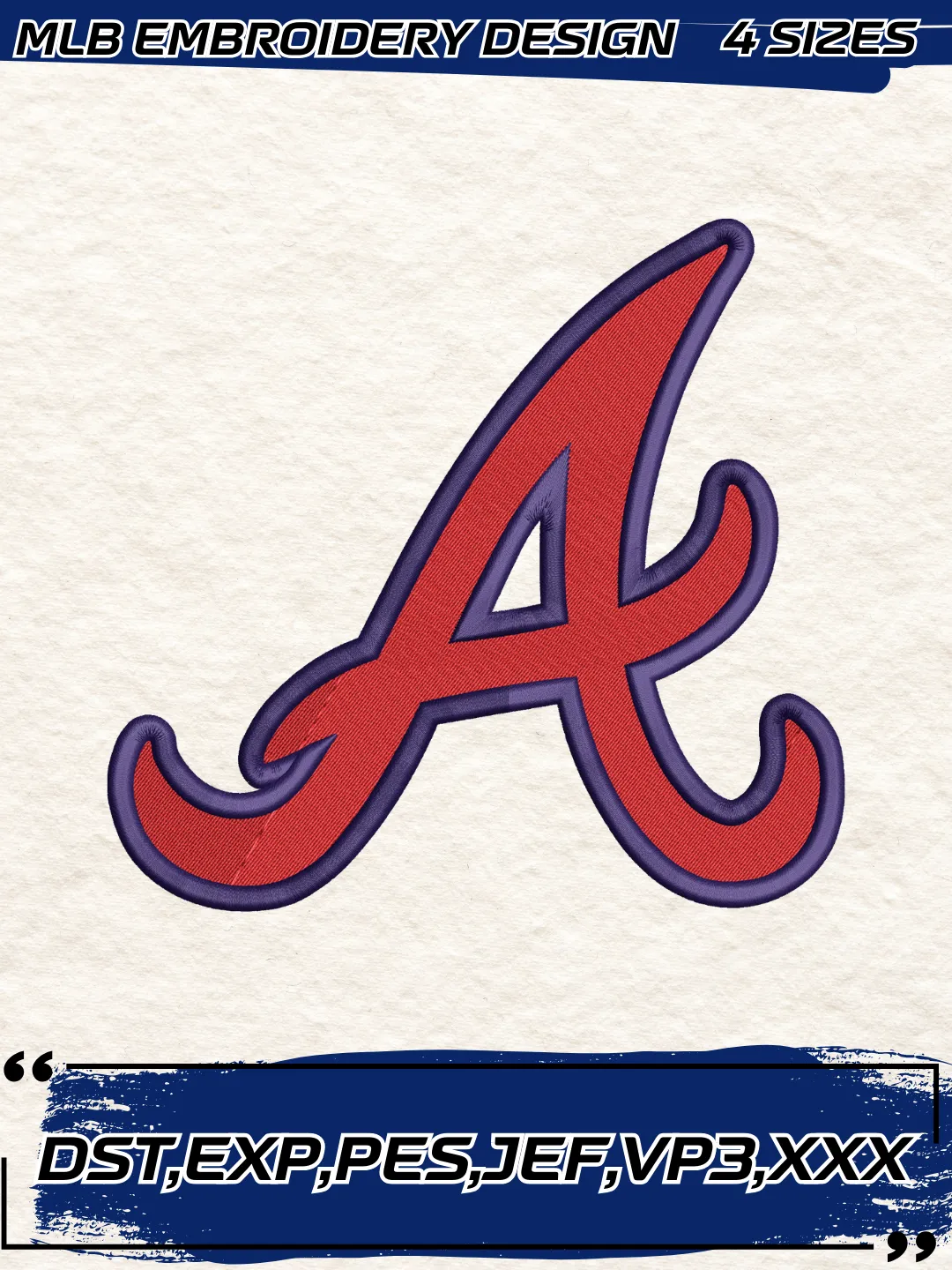 Atlanta Braves Alternate Logo Embroidery Design,MLB Embroidery Design,Machine Embroidery Design File,4 Sizes, Digital Download