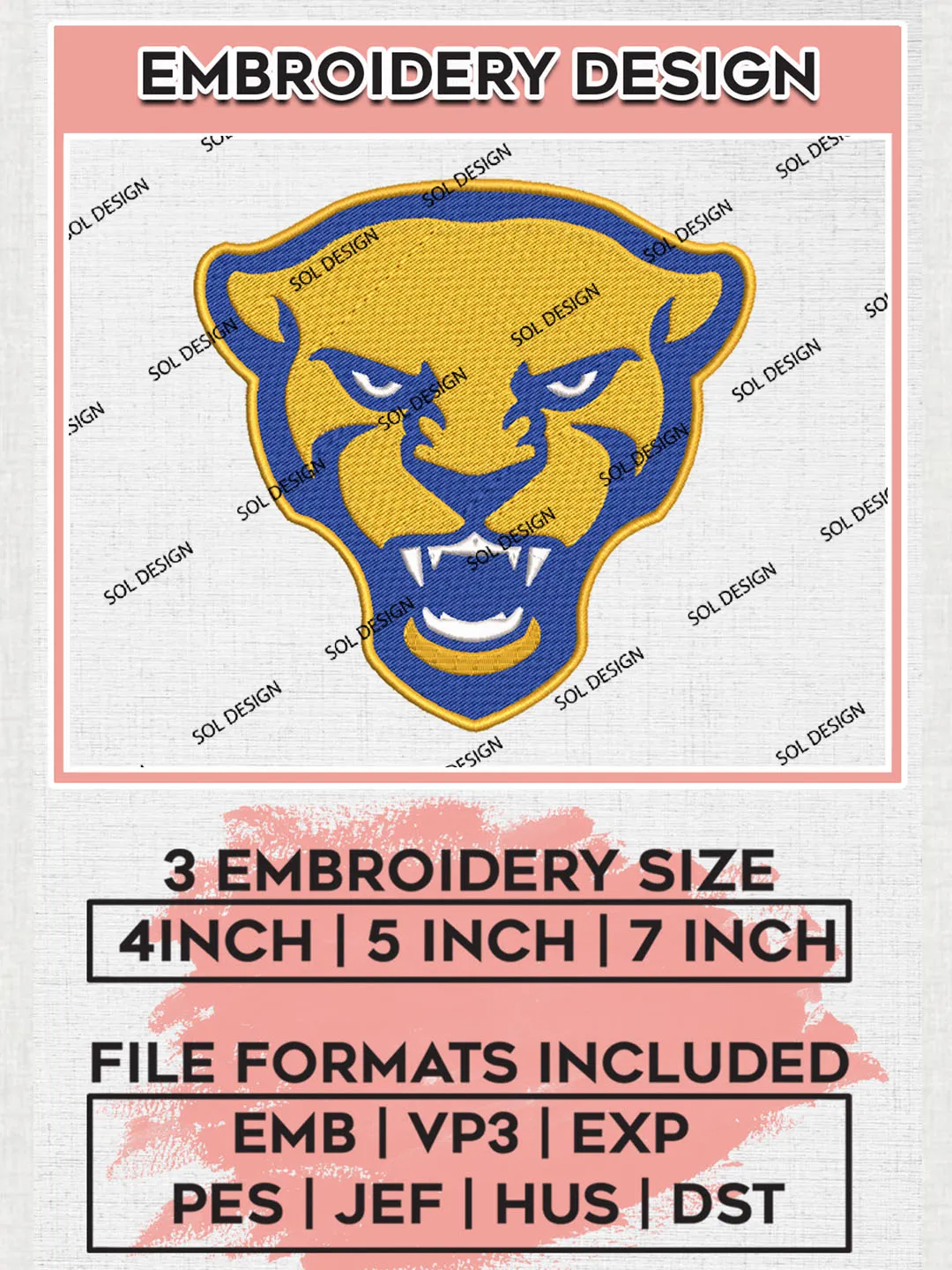 Pittsburgh Panthers Mascot Embroidery Designs, NCAA Logo Embroidery Files, NCAA Pittsburgh Panthers Logo, NCAA Embroidery Designs, Machine Embroidery Designs, Digital Download