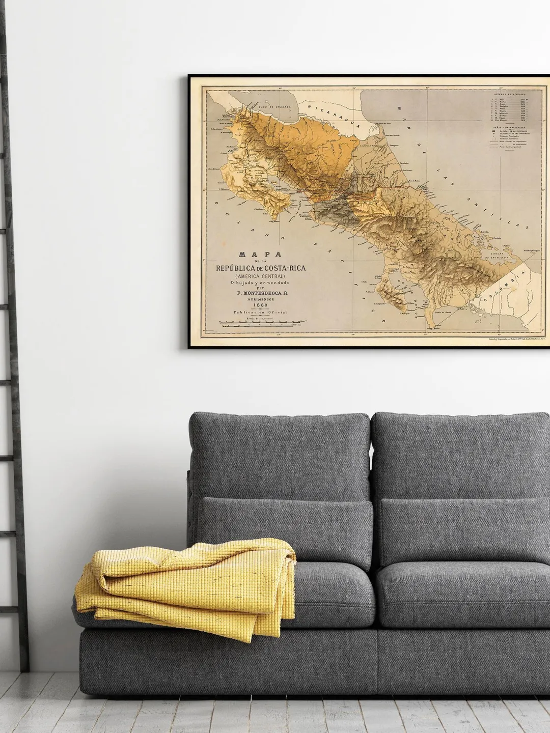 Vintage Costa Rica Map Print | 1889 Historical Wall Art