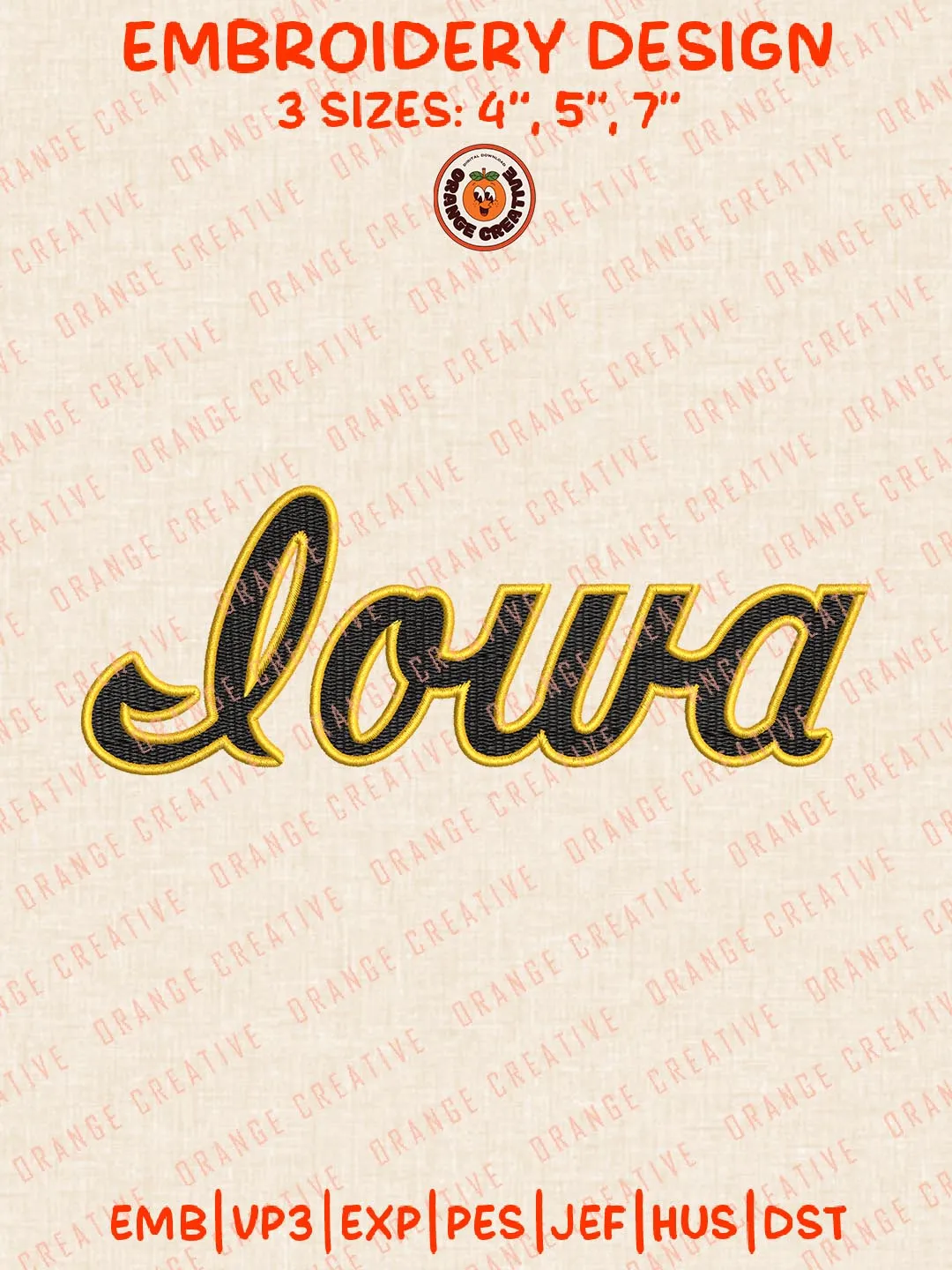 Iowa Text Embroidery Design, NCAA Iowa Hawkeyes Logo Embroidery Design, Machine Embroidery Design File, 4 Sizes, Digital Download