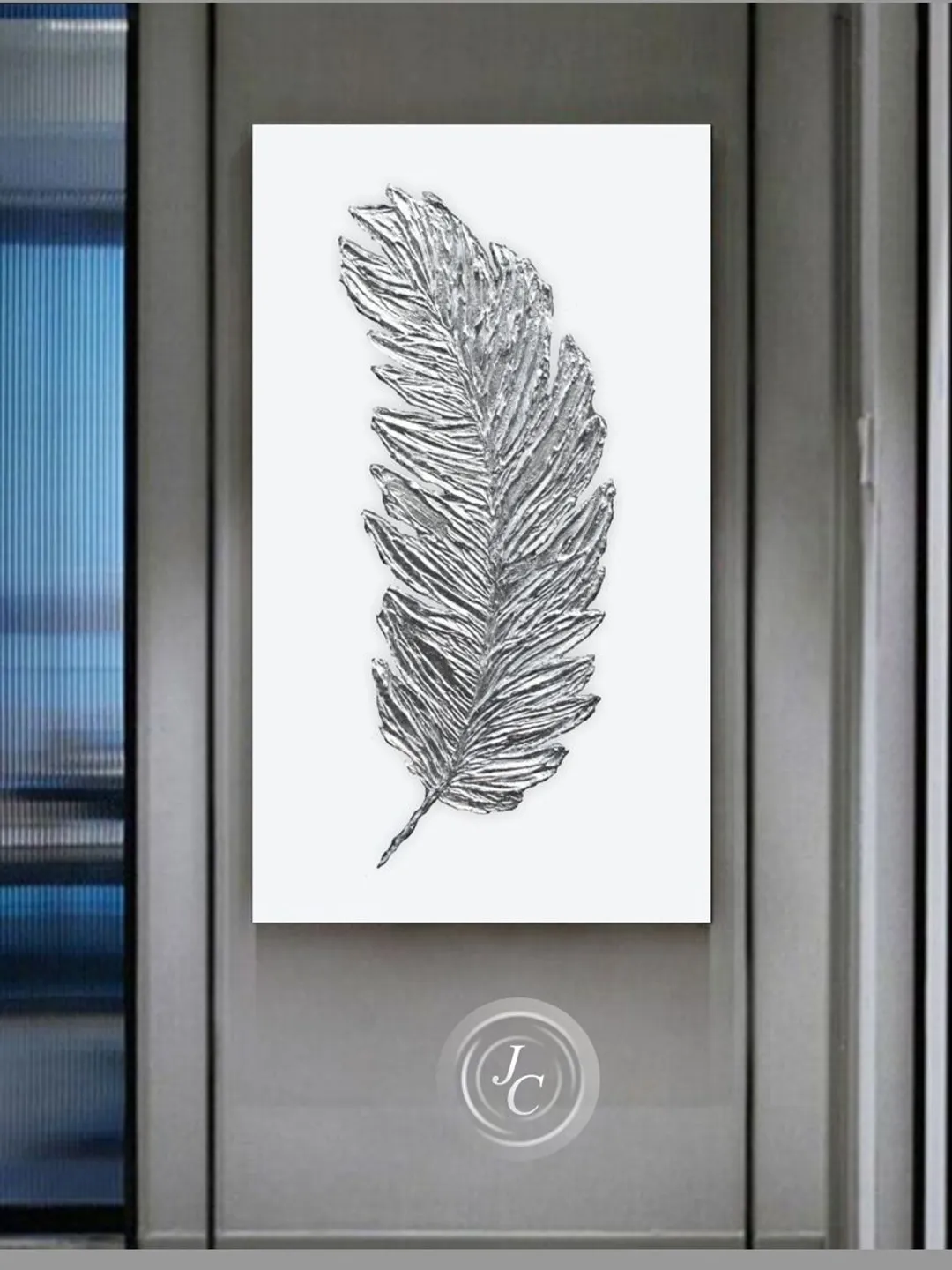 Silver Feather Abstract Wall Art Original Painting Textured artwork Silver wall decor Modern wall art