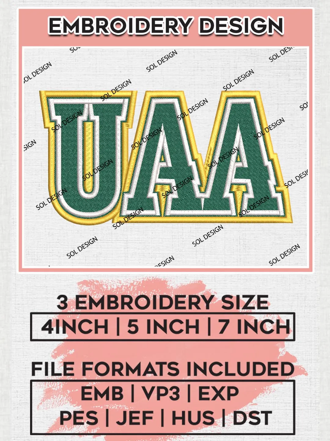 NCAA UAA Seawolves Team Logo Embroidery Design Files, NCAA Alaska Anchorage Seawolves Machine Embroidery, NCAA Teams, 3 sizes, NCAA Machine embroidery designs, Digital Download