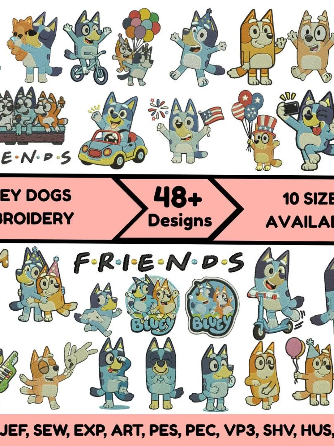 Bluey Machine Embroidery Designs – Cute Bluey and Family Embroidery ...