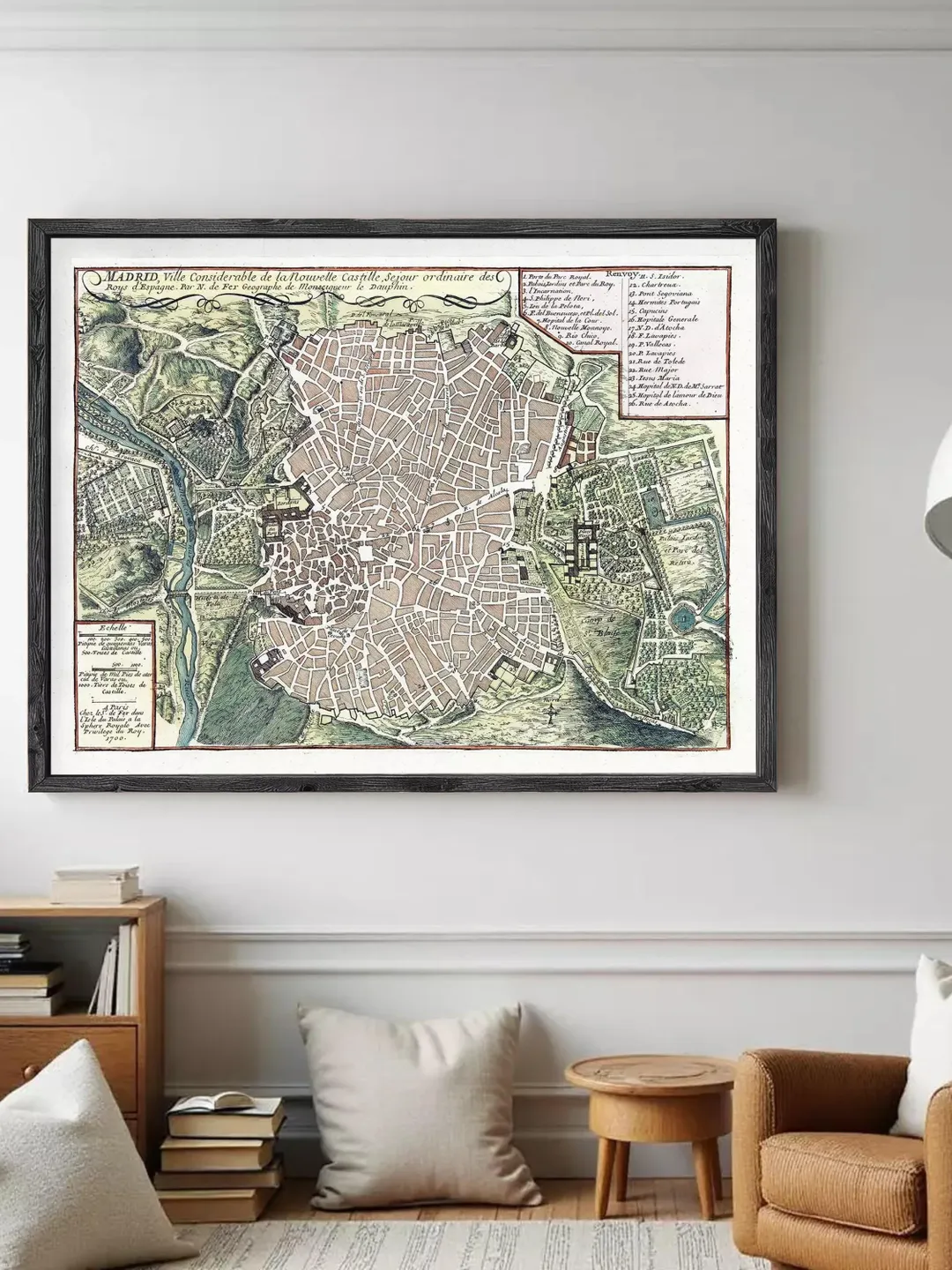 Old Map of Madrid with gravures, Spain Espana 1717 Vintage | Wall Map Print