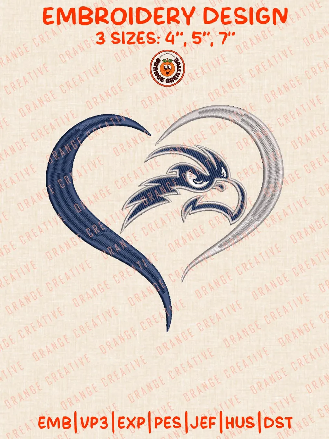 North Florida Ospreys Heart Logo Embroidery Design Files, NCAA Logos Embroidery Designs, NCAA Machine Embroidery Files, 3 Sizes, Custom Sizes, Digital Files