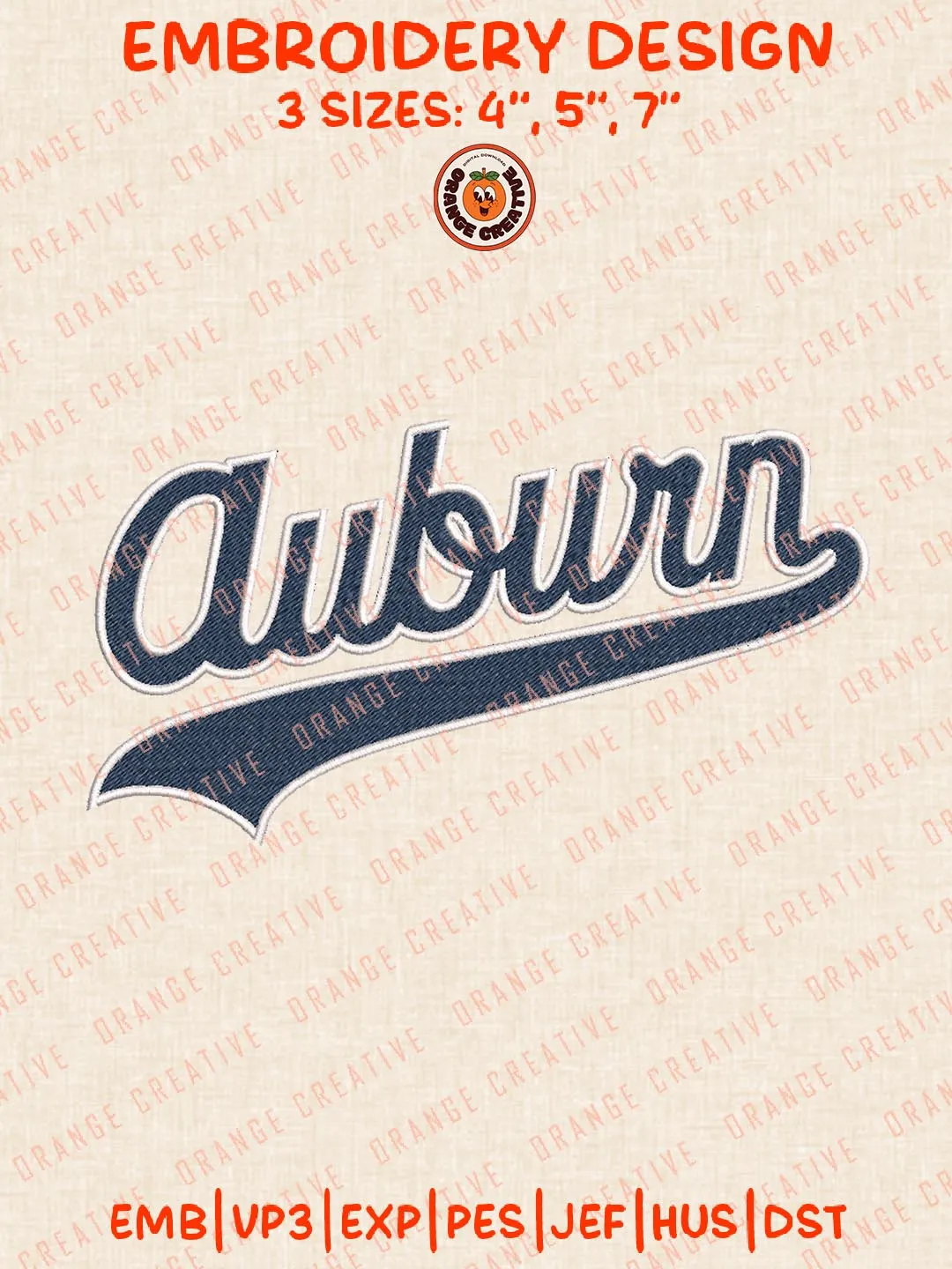 NCAA Auburn Text Logo Embroidery Design, NCAA Auburn Tigers Team Embroidery Design, Machine Embroidery Design File, 4 Sizes, Custom Size, Digital Download