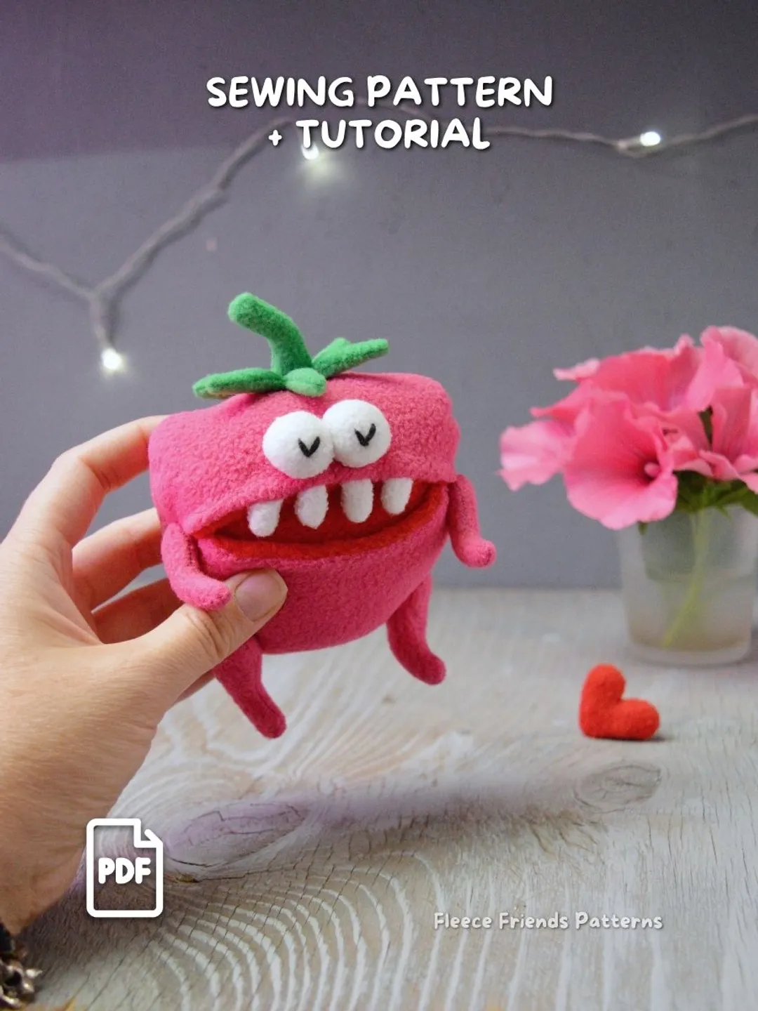 Raspberry Monster Sewing Pattern PDF, Plush Toy with Secret Mouth Pocket, Easy Softie Tutorial for Beginners