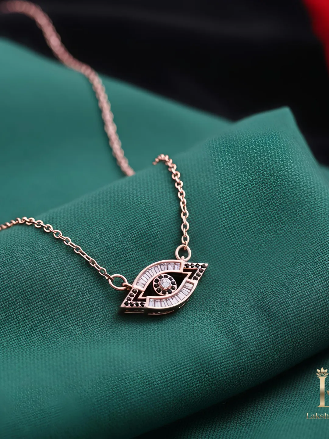 Evil Eye Necklace in Stainless Steel • Rose Gold Protection Pendant • Baguette Crystal Nazar Jewelry • Waterproof Minimalist Gift for Her