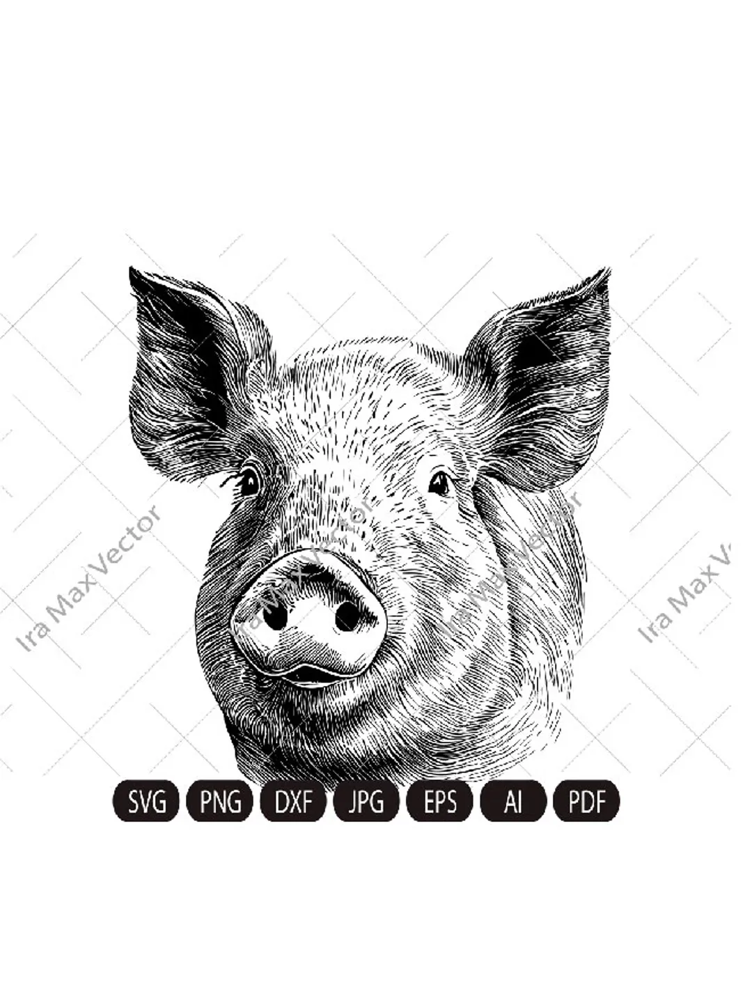 Pig Svg,Pig face, Pig head svg, Piglet Head, Pig Silhouette, Pig detailed portrait, Farm Animals Silhouette