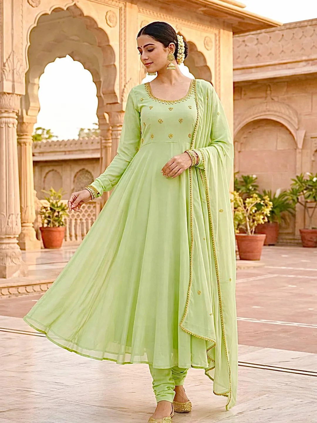 pista green indian dress Pista Green Semi Stitched Net Indian Dress