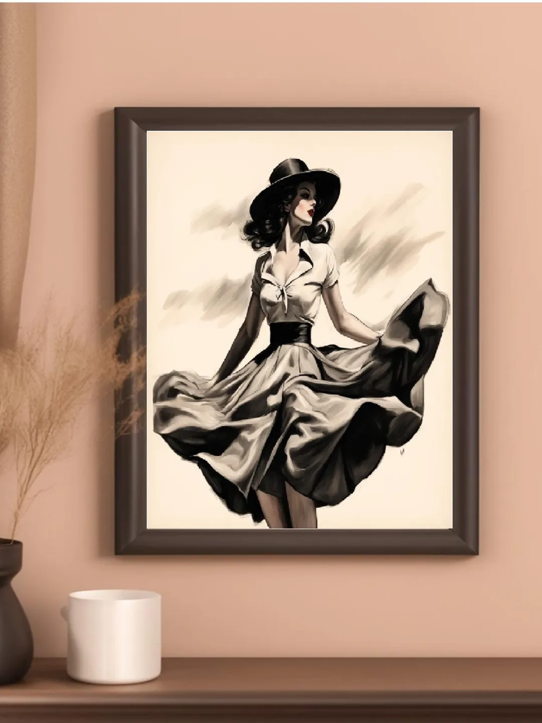 Digital Art: Girl in Hat, Wall Decor, Poster Artwork. Interior Painting