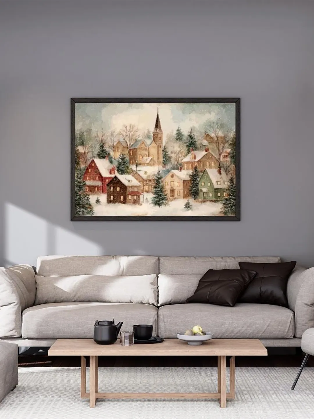 Christmas Winter Town Print -Christmas Village Wall Art -Vintage Scene ...
