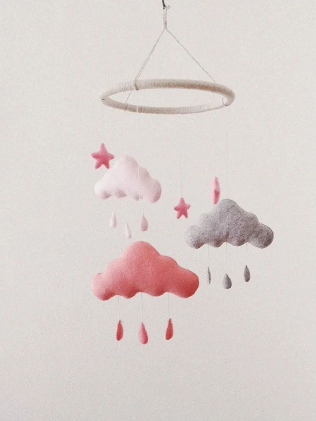 Three Cloud and stars Baby Mobile, Nursery Decor