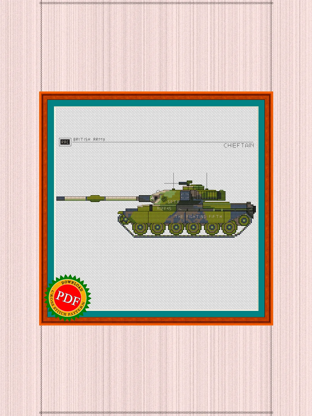 Chieftain Tank Cross Stitch Pattern | Main Battle Tank Chieftain | British Tank Chieftain Chart