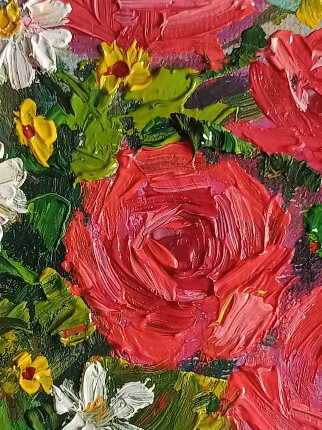 Red Roses Original Oil Painting Rose Flower Painting Wall Art Red Red ...
