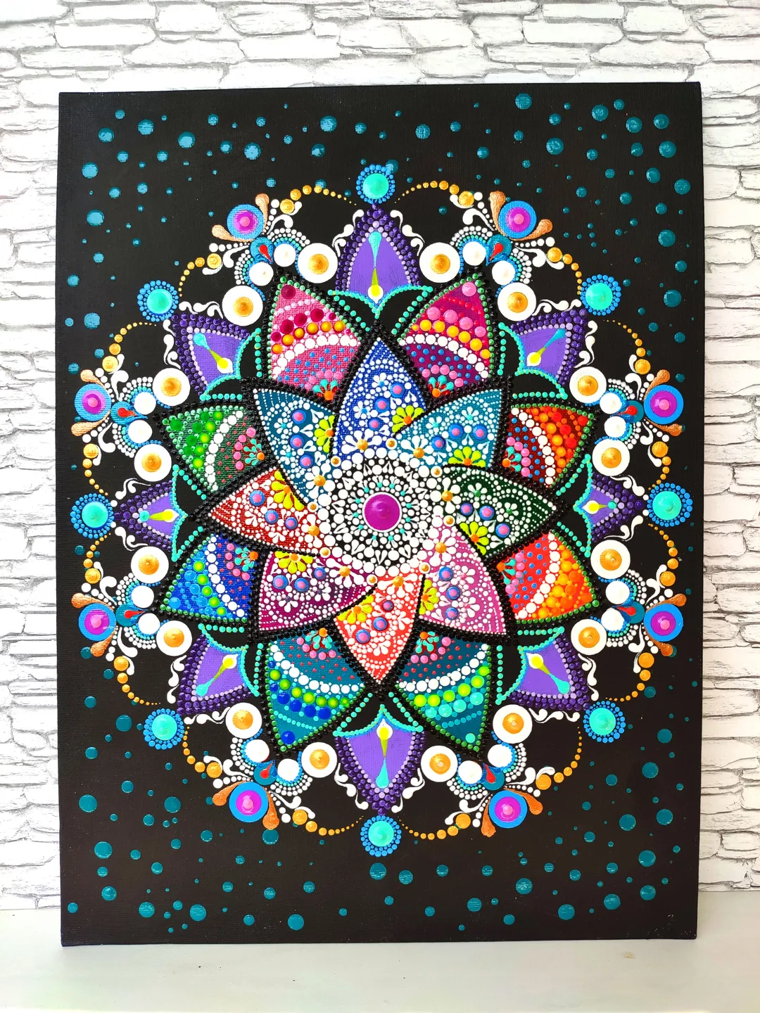 Mandala Acrylic Painting Original Dot Art on the Canvas 30 by 40 cm / 12 by 16 "