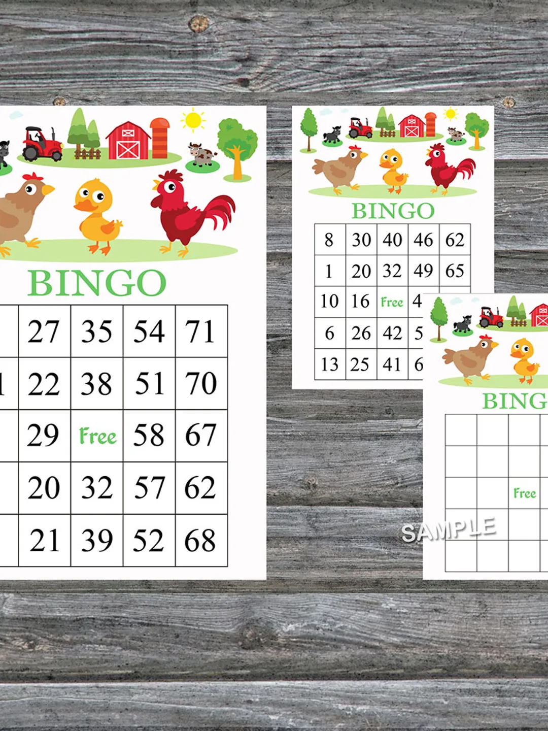 Chicken bingo cards,Farm animals bingo game,Barnyard printable bingo cards,60 Bingo Cards,INSTANT DOWNLOAD--188