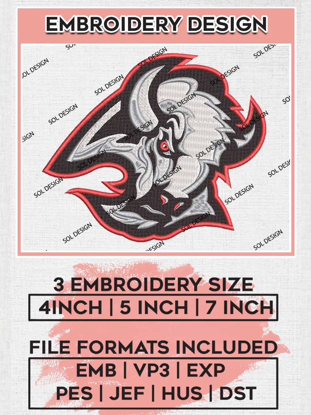 NHL Buffalo Sabres Head Mascot Logo Embroidery Design, NHL Buffalo Sabres Logo Embroidery Files, Hockey Team Machine Embroidery, Machine Embroidery Design