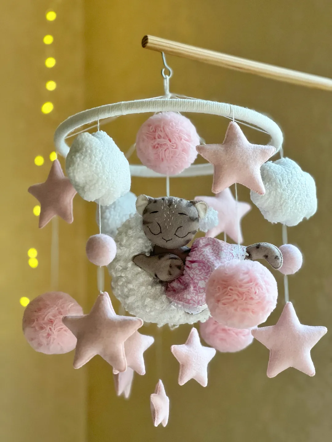 Baby mobile crib Cat mobile felt Baby girl mobile musical Nursery decor