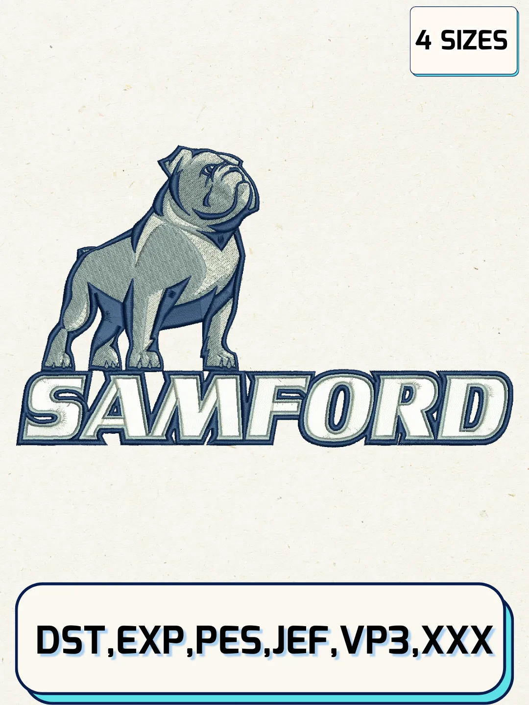 Samford Bulldogs Logos Embroidery Design Files, NCAA Logos Embroidery Designs, Machine Embroidery Files, 4 Sizes