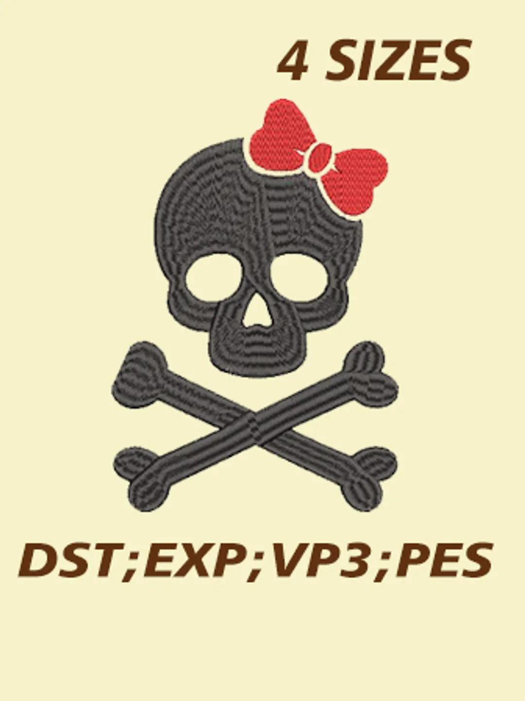 Cute Skull Bow Halloween Embroidery Design DST File
