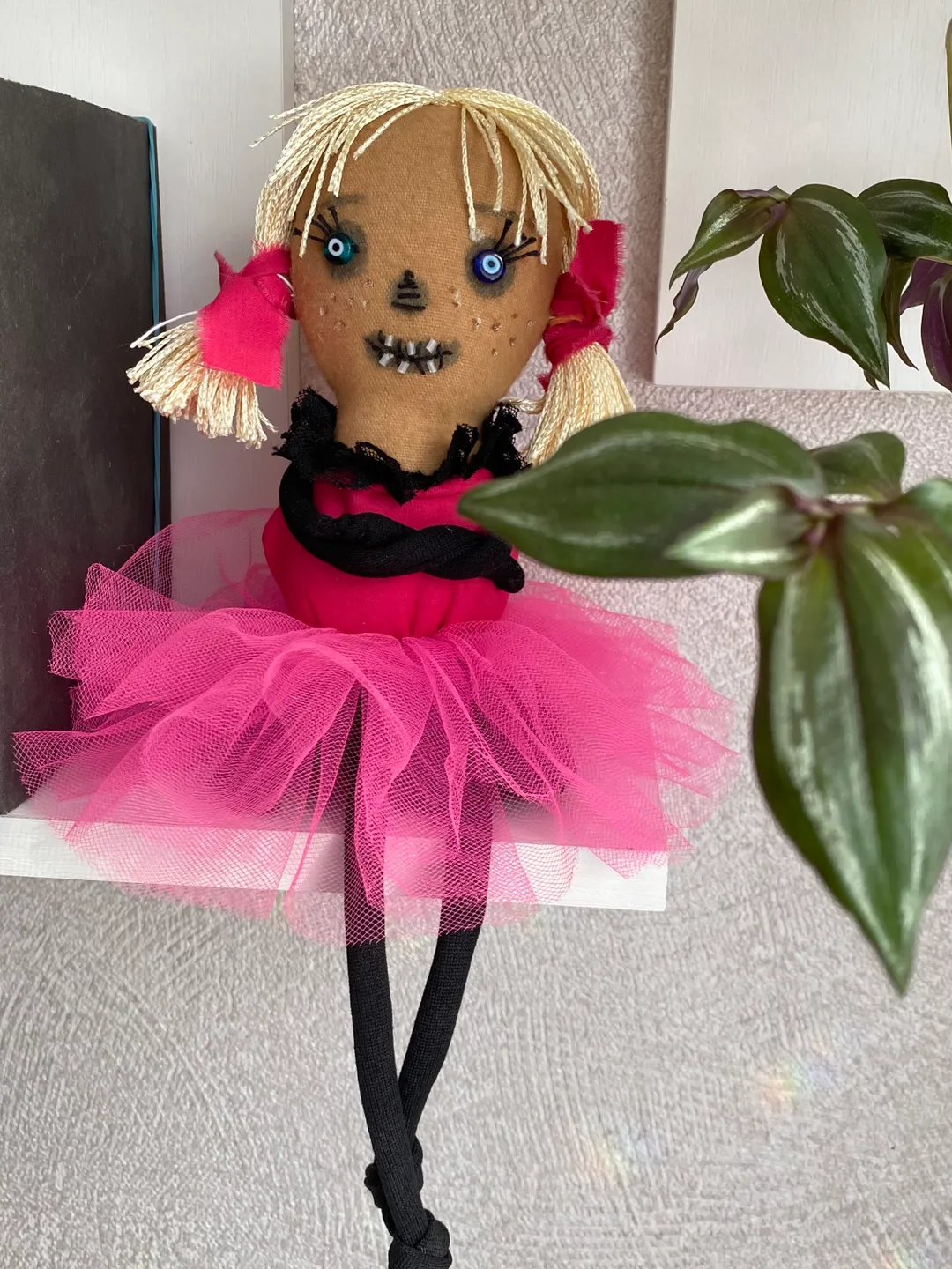 Cute creepy doll for Halloween shelf decor . .