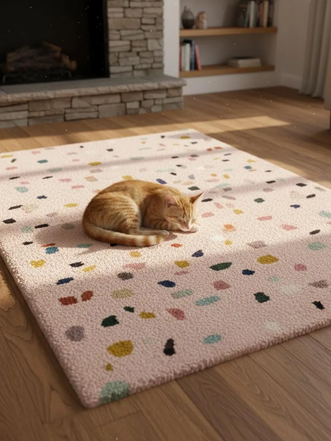 Confetti Colored Shag Rug Pastel Confetti Shag Area Rug – Soft Blush Base with Multi-Color Dots ...