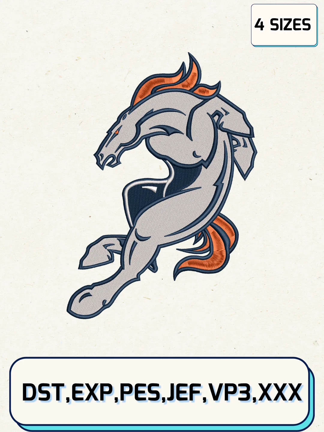 Denver Broncos Alternate Logo Embroidery Design Files,NFL Logo Embroidery Designs,Machine Embroidery Files,4 Sizes