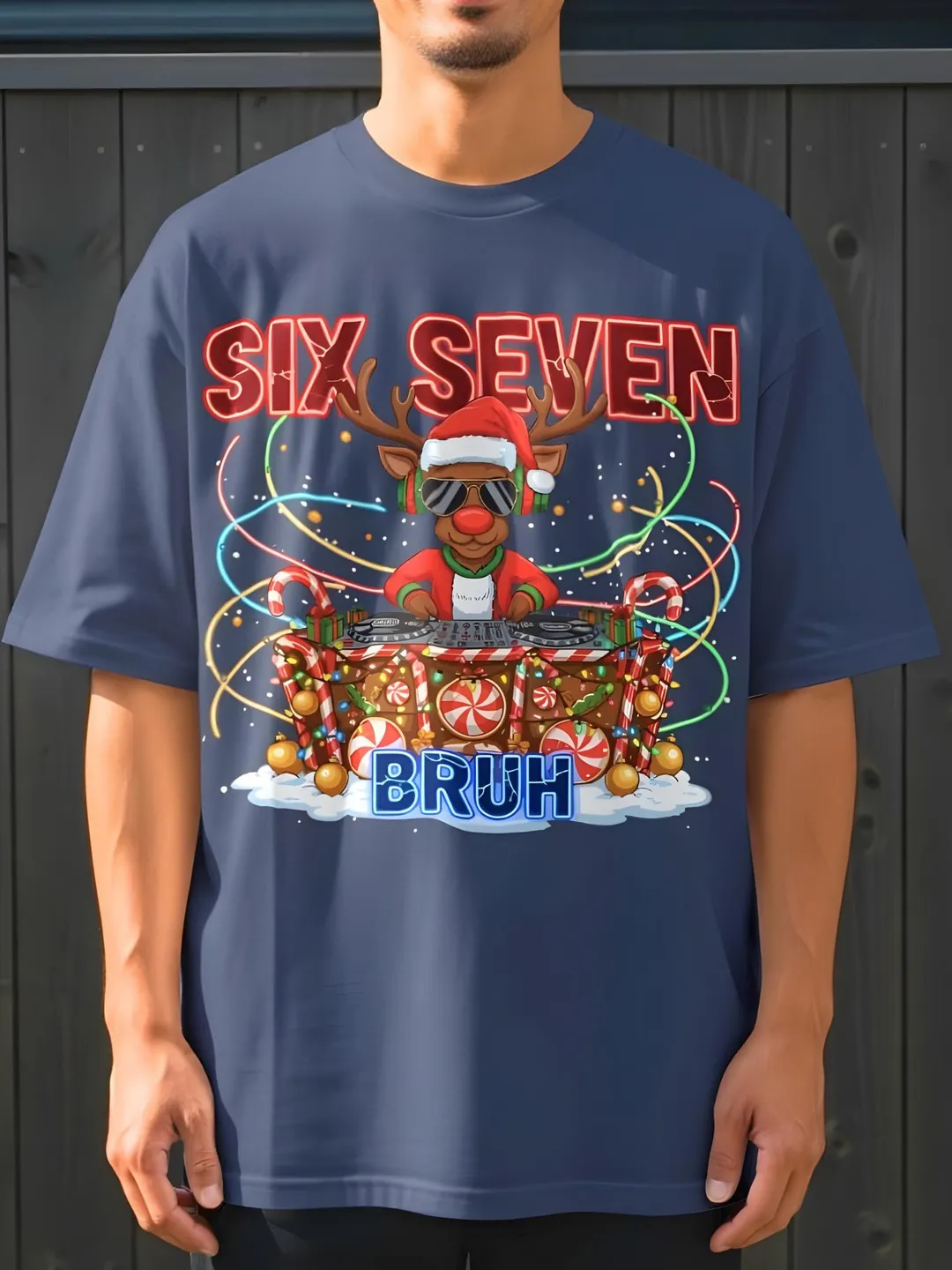 Six Seven Bruh Christmas Reindeer DJ PNG Funny 67 Meme Holiday Design ...
