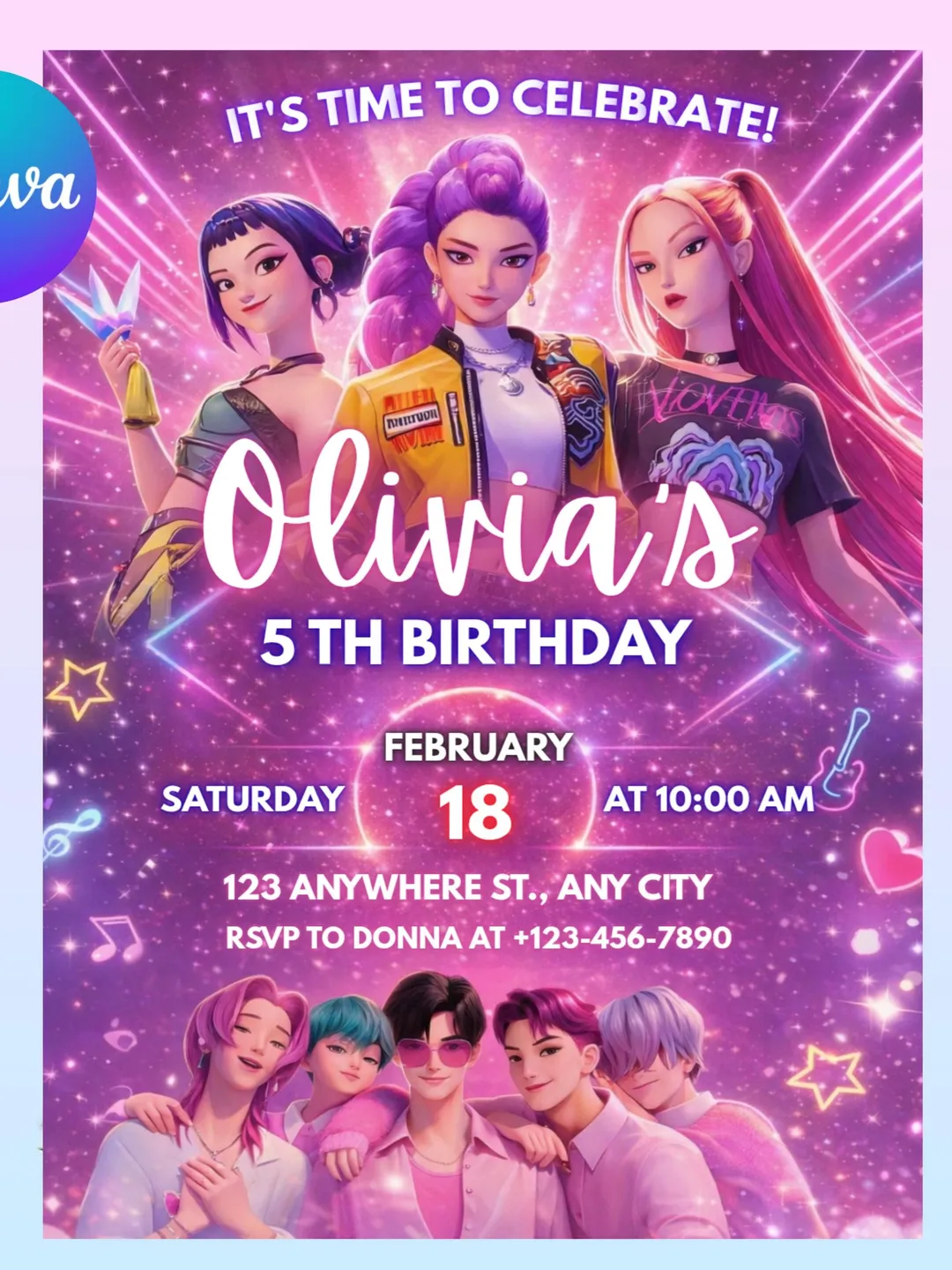 Editable Birthday Invitation|Anime Theme party|Anime Invite| Birthday Party| Kids Birthday Invite| Canva Template|Kpop demon invitation|Cute