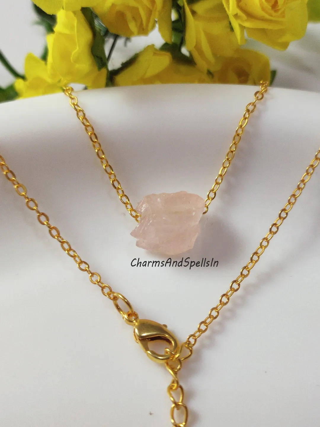 Natural Rose Quartz Necklace, Raw Rose Quartz, Handmade Necklace, Unique Bridal Necklace, Boho Jewelry, Healing Crystal, Engagement Gift