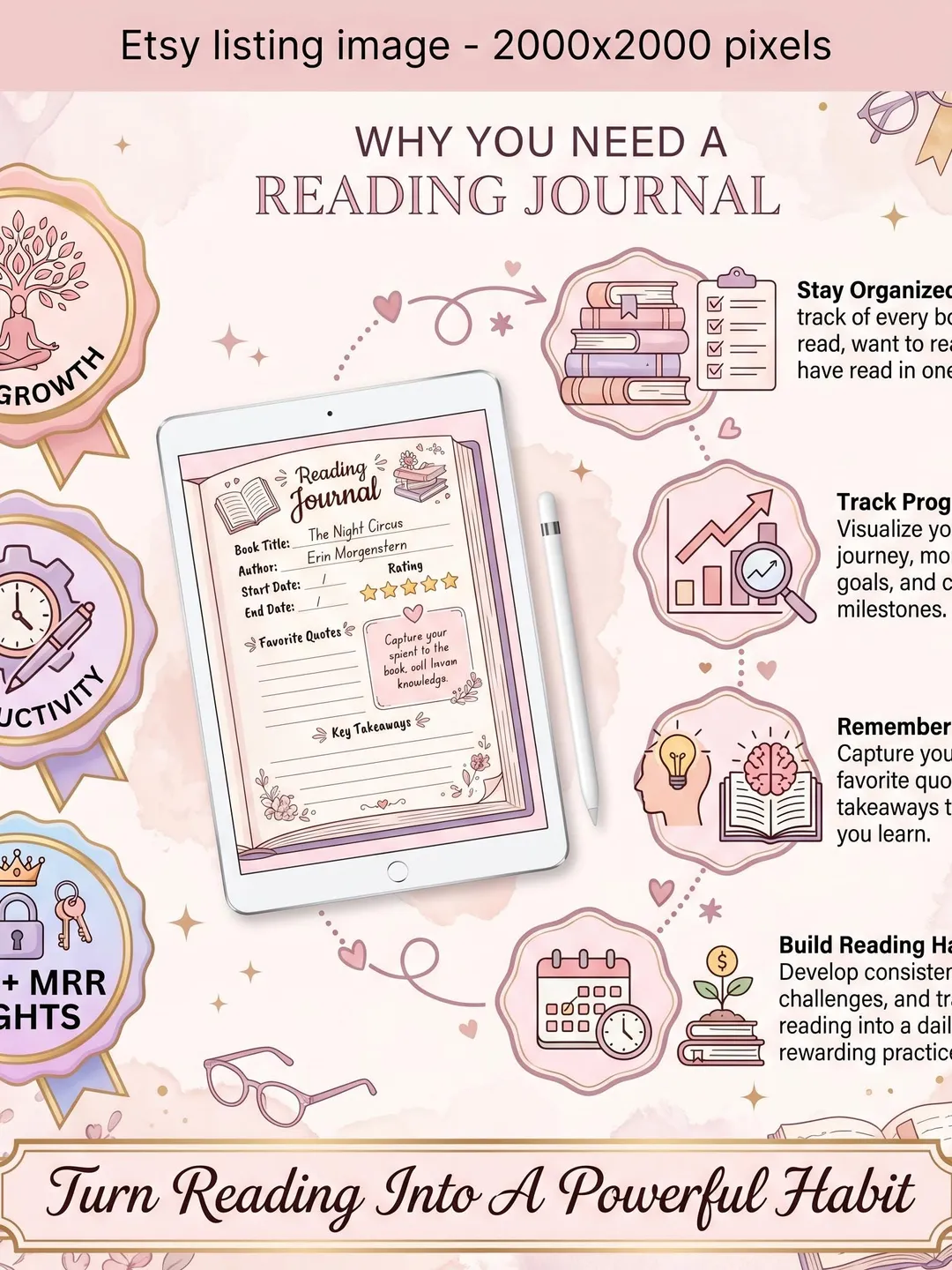 Reading Journal Digital Planner for iPad & Android Gift for Book Lover ...