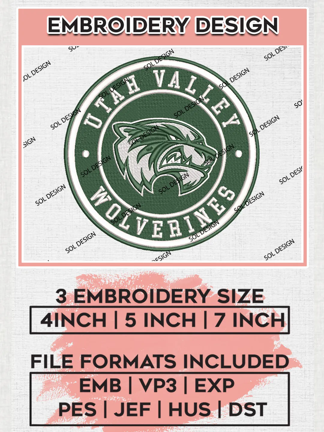NCAA Utah Valley Wolverines Round Logo Embroidery, NCAA Utah Valley Wolverines Embroidery Design files, NCAA Teams, NCAA Machine embroidery designs, Digital Download
