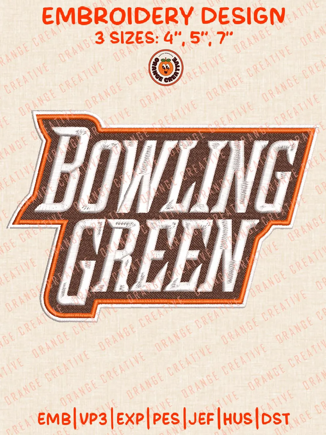 Bowling Green Text Embroidery Design Files, NCAA Logos Embroidery Designs, NCAA Bowling Green Falcons Machine Embroidery Files, 3 Sizes, Custom Sizes, Instant Download