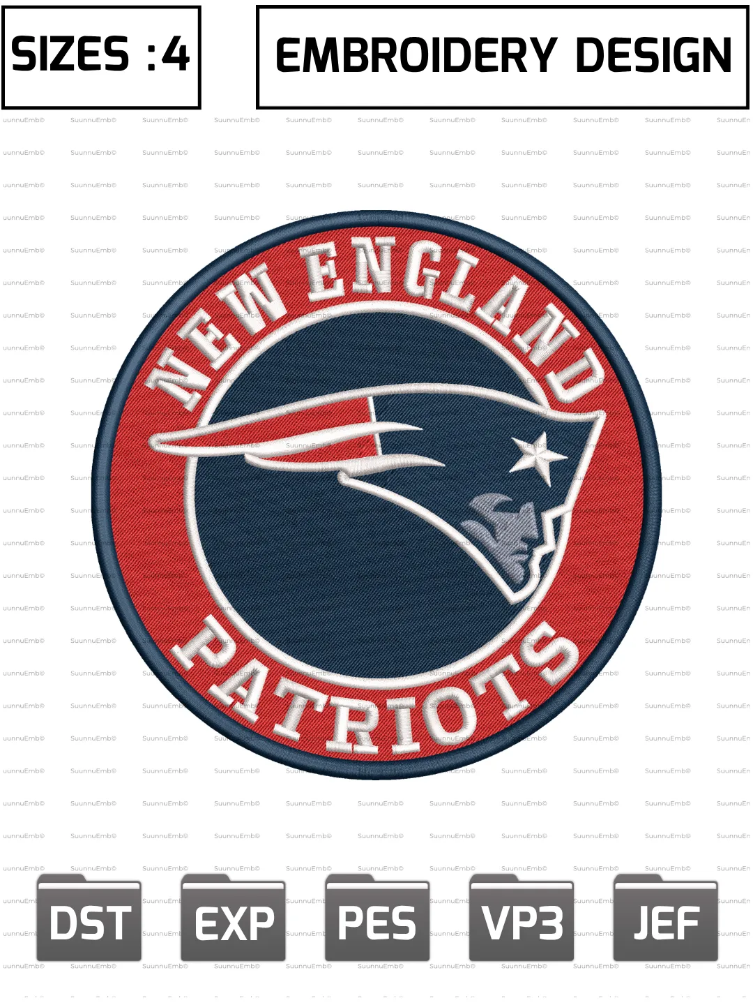 New England Patriots Circle Logo Embroidery Design,NFL Logos Embroidery Design,NFL Teams, Machine Embroidery Design File,4 Sizes, Digital Download