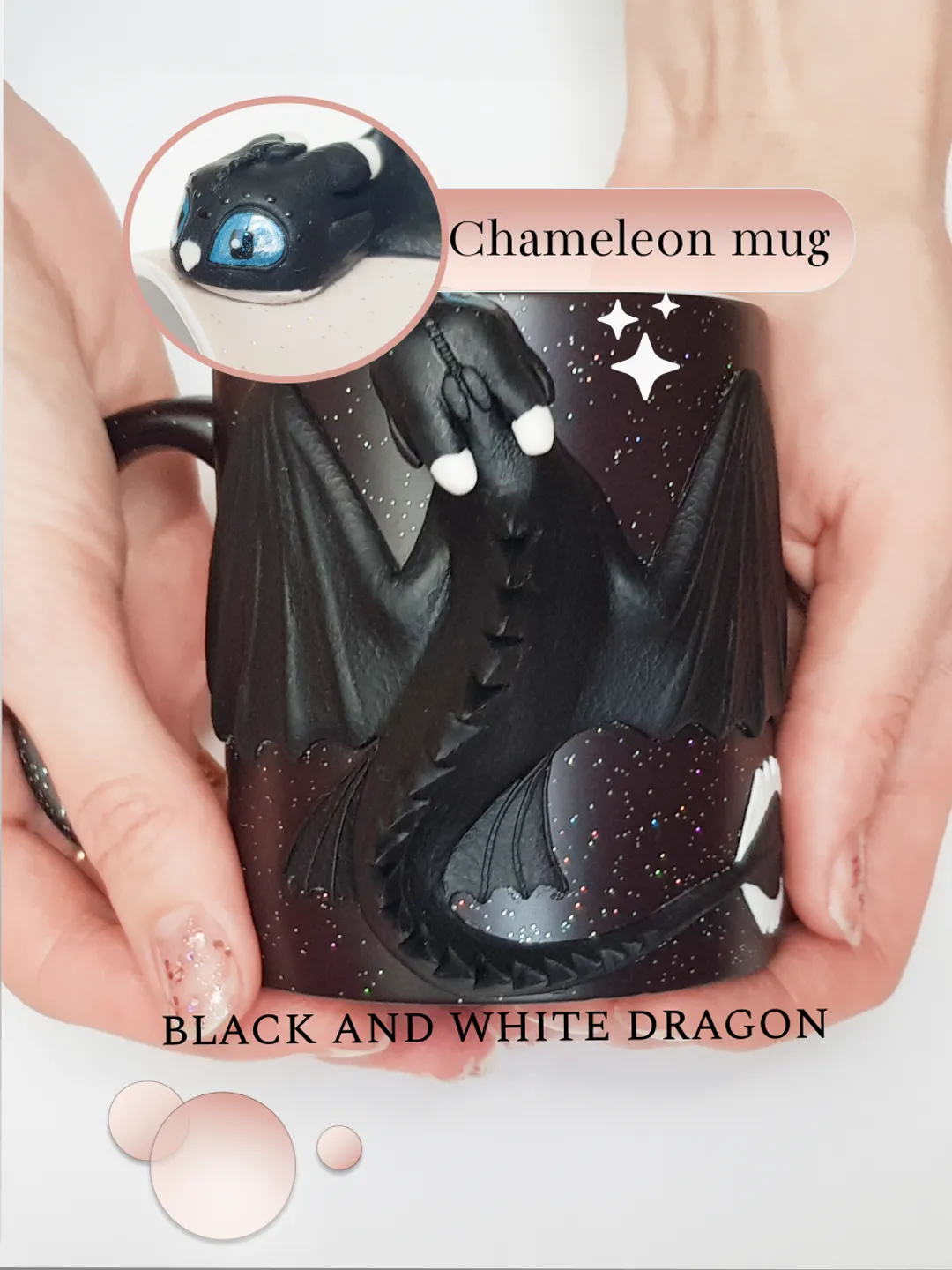 Chameleon mug with black and white dragon hade made to order