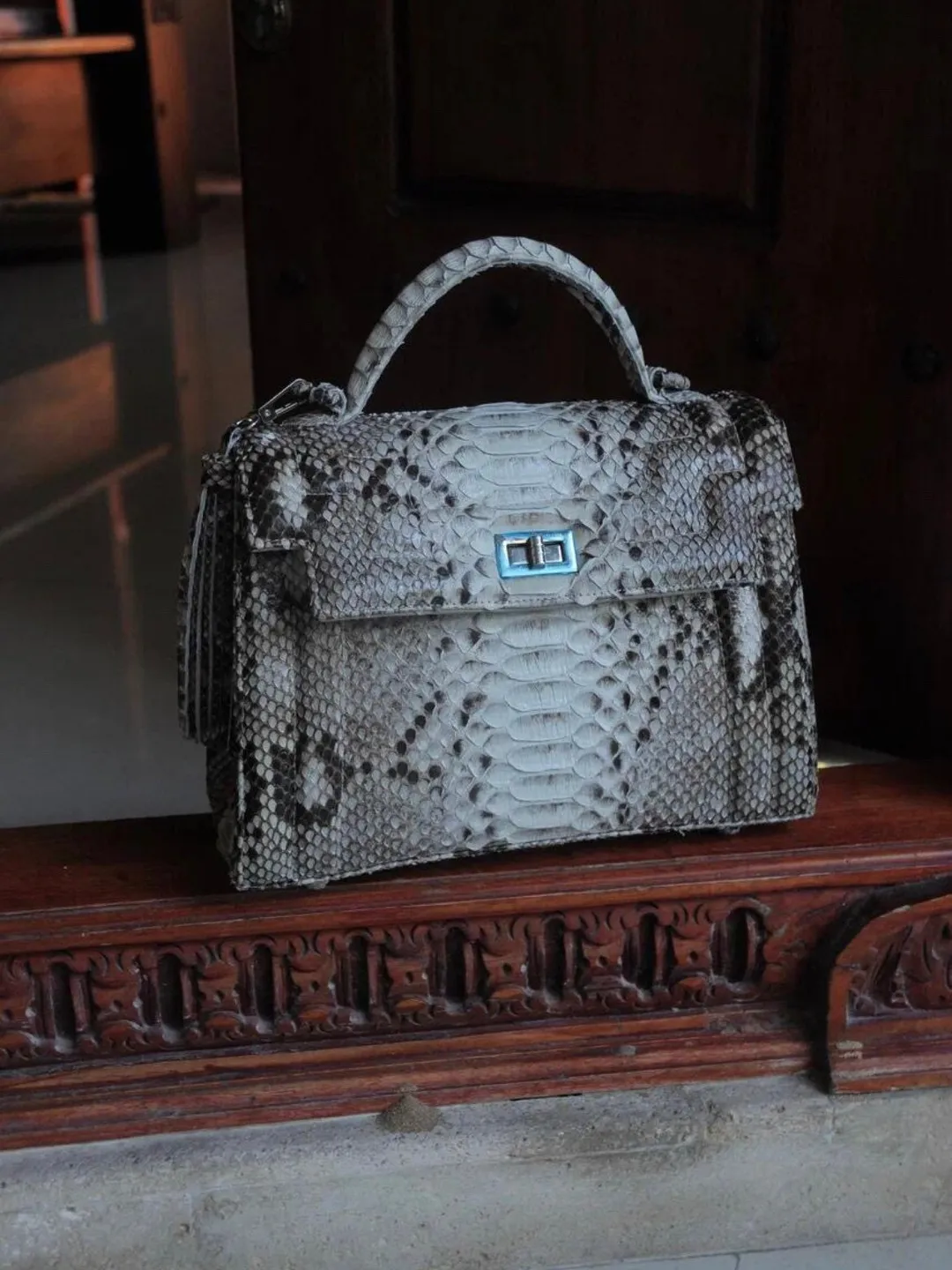 Silver Python Handbgs Top handle grey classy genuine python skin stitched bag | exotic ...
