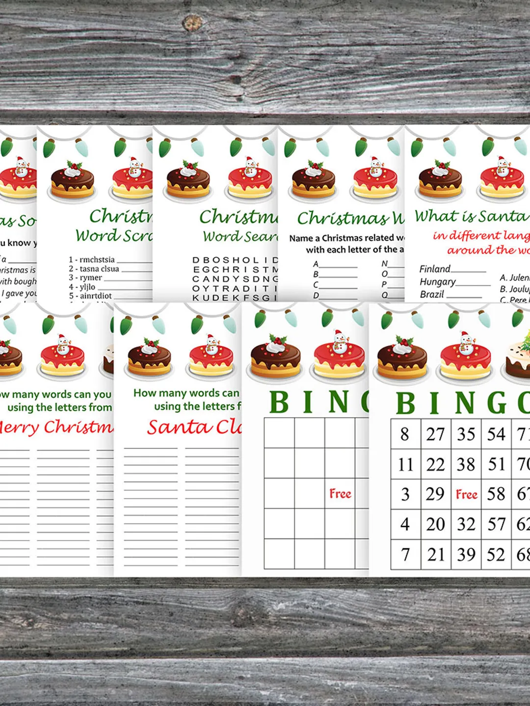 Christmas party games bundle,Printable Christmas Party Game Pack,Cake Christmas Trivia Game Cards