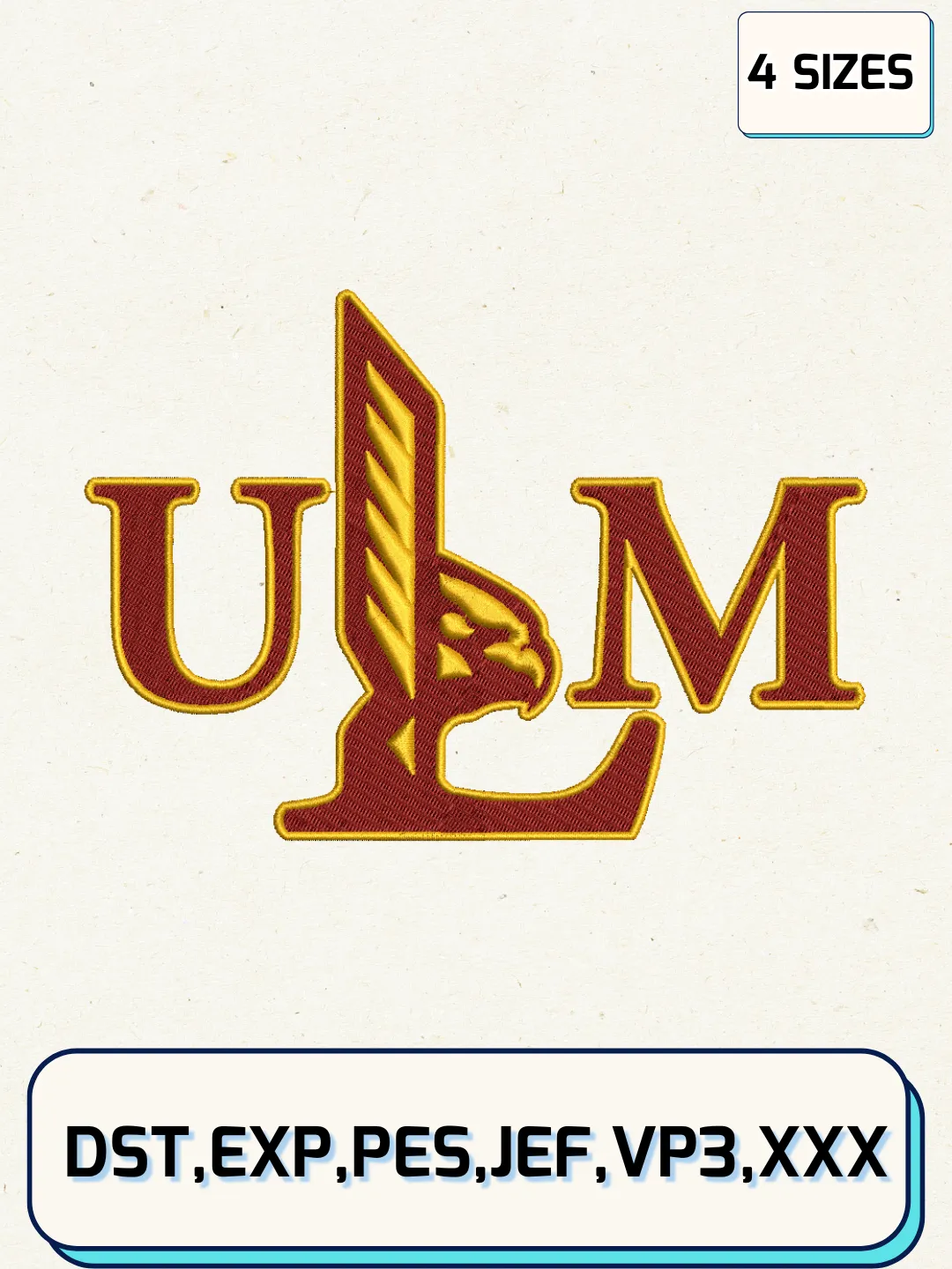 Louisiana-Monroe Warhawks Logos Embroidery Design Files, NCAA Logos Embroidery Designs, Machine Embroidery Files, 4 Sizes