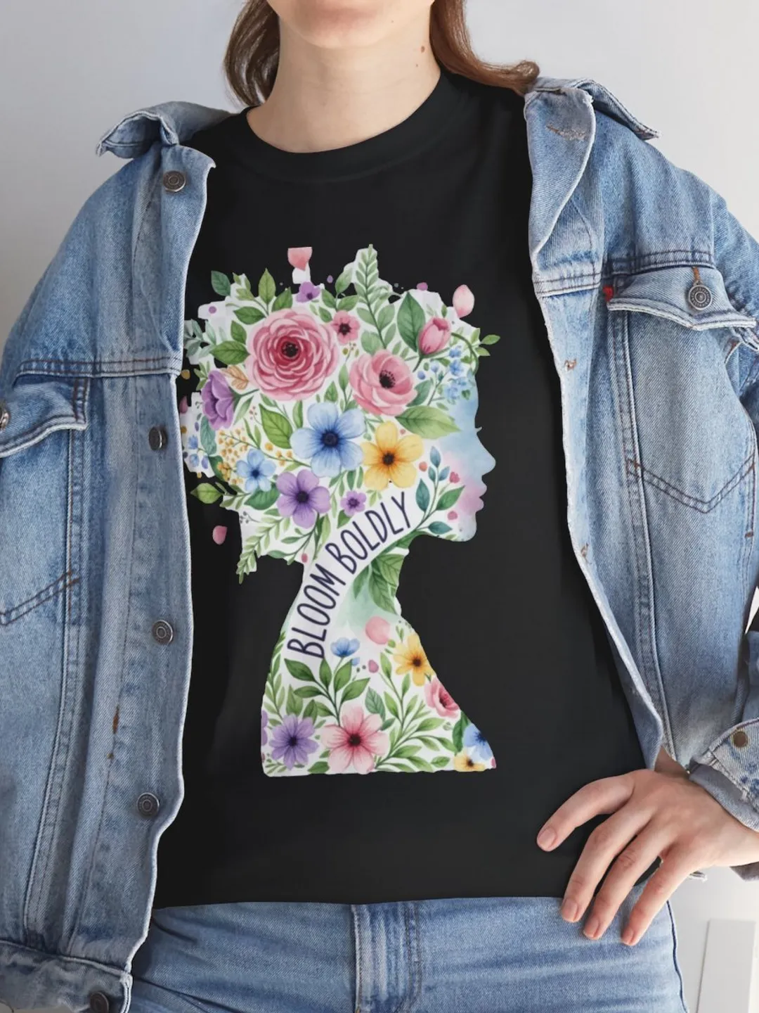 Floral Silhouette Profile Tee | Flower Crown Woman T-Shirt
