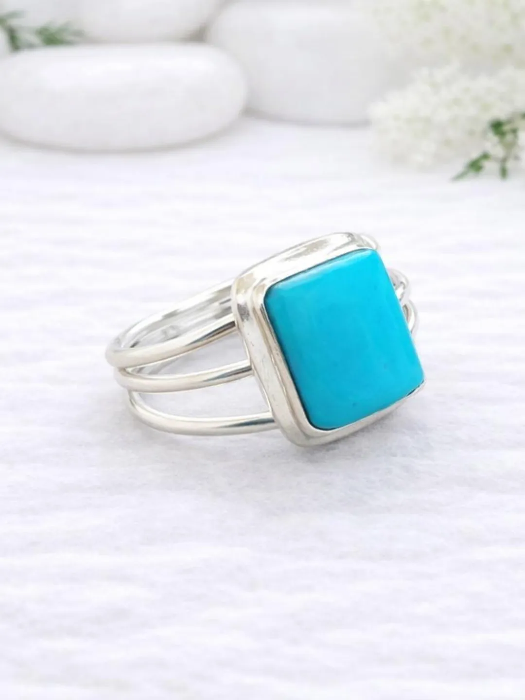 Square Turquoise Silver Ring | Handmade 925 Sterling Silver Ring | Blue ...