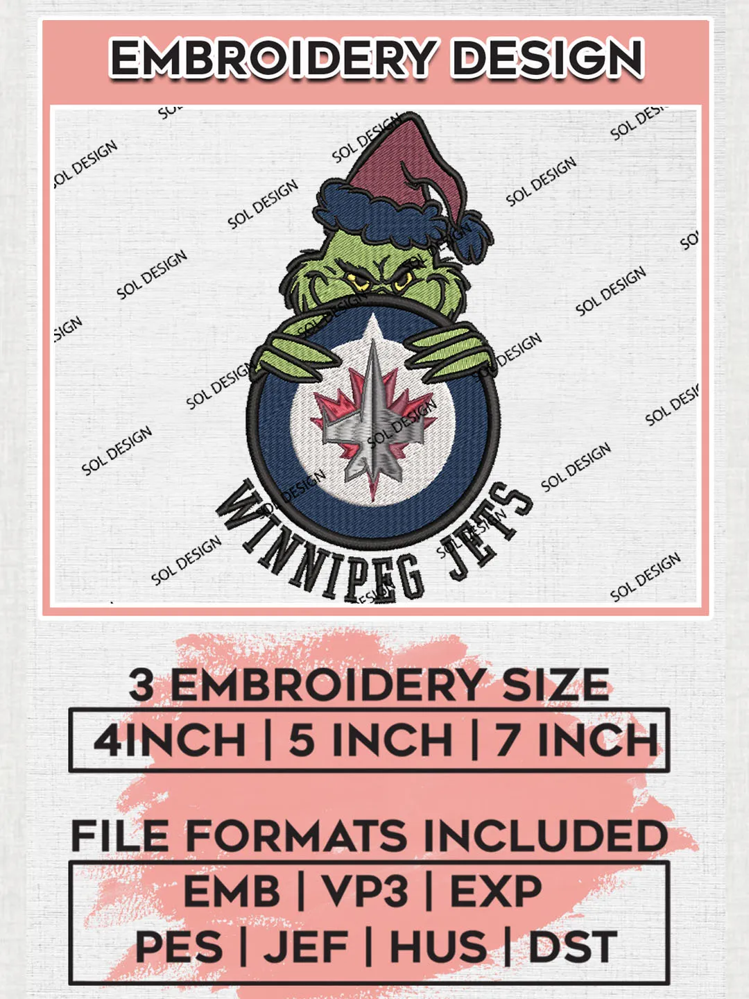 NHL Winnipeg Jets Team x Christmas Grinch Logo Embroidery, Grinch Logo Embroidery files, NHL Hockey Team, NHL Winnipeg Jets Team Machine embroidery designs, Digital Download