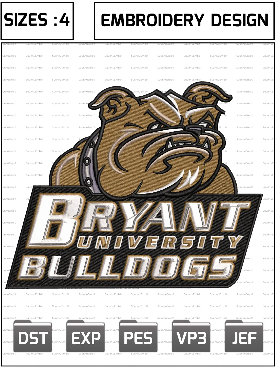 Bryant Bulldogs Logo Embroidery Design,NCAA Logos Embroidery Design,NCAA Teams, Machine Embroidery Design File,4 Sizes, Digital Download