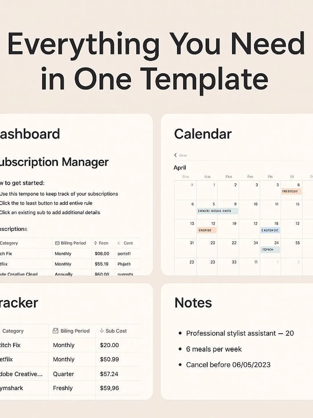 Subscription Manager Notion Template | Track Renewals, Payments & Costs ...