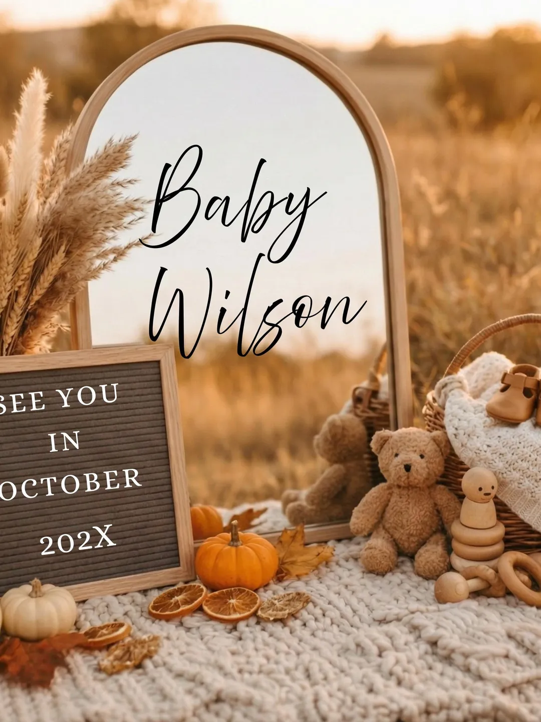 Pregnancy Announcement October Baby Template, Boho Fall Reveal (Digital ...