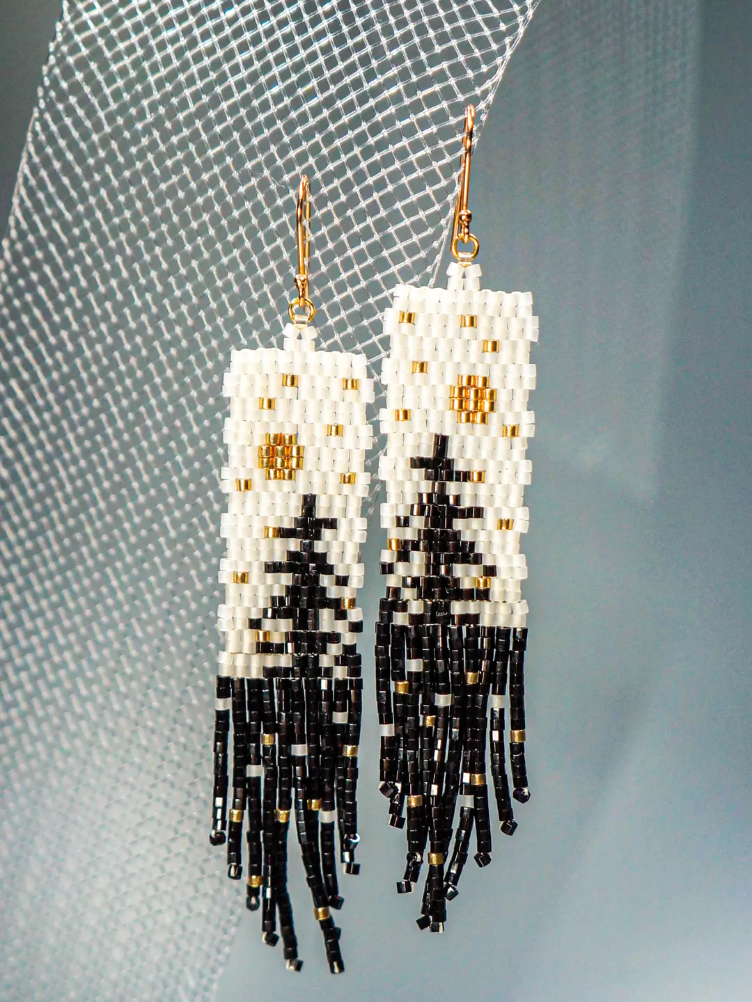 Trees-Patterned shiny black pine Japanese Bead and sterling Silver Earrings A Fusion of Elegance and Nature