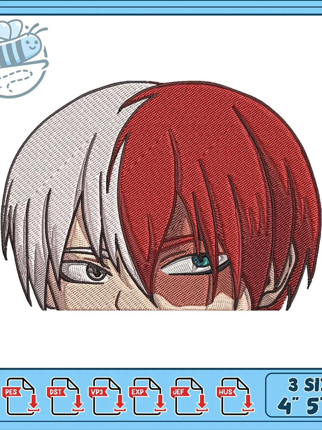 Shoto Todoroki Peek Embroidery Design, My Hero Academia Machine Embroidery File, Anime Half White Red Hair Peeker Embroidery Pattern